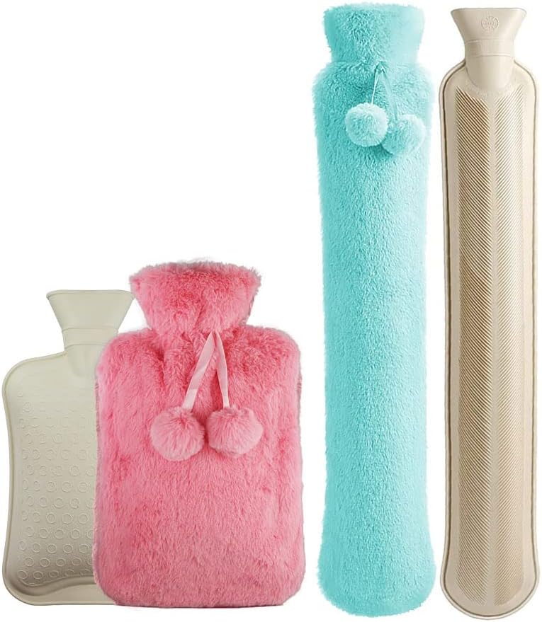 Femplete Hot Water Bottles with Cover UK Large & Small Hot Water Bottle with Cover UK Mini Hot Water Bottle Pouch Waist Hot Water Bag for Kids & Girls Soft Fluffy Furry (2l Set of 2