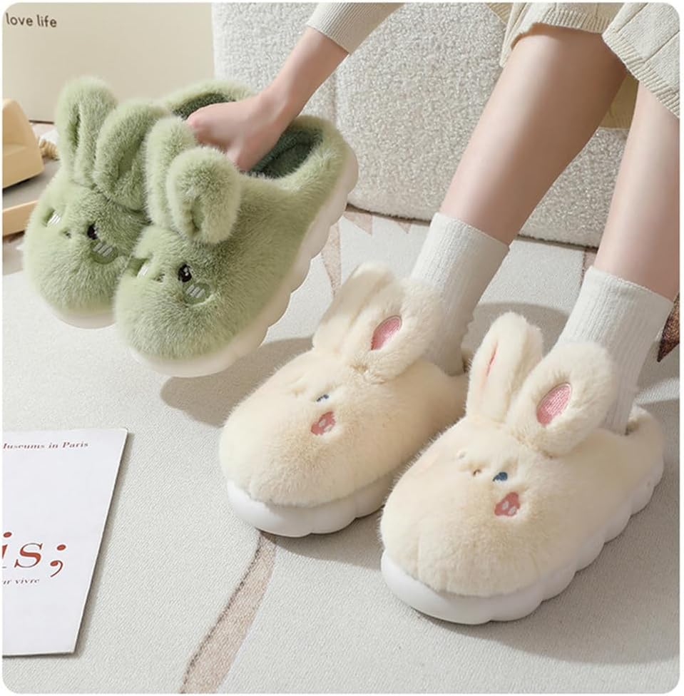 Women's Cute Rabbit Warm Plush Comfortable Indoor Anti slip Home Thick Sole Winter Soft Cotton Slippers