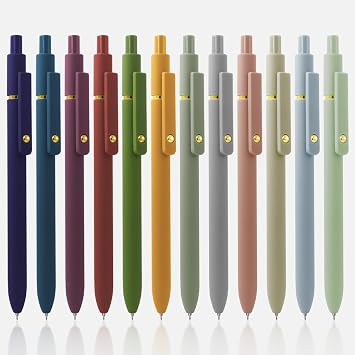 UIXJODO 12 Pcs Gel Pens 0.5mm Quick Dry Black Ink Pens Fine Point Smooth Writing Pens, Cute Office and School Supplies Gifts for Women Teacher Students 12 Pcs Morandi and Vintage Gold
