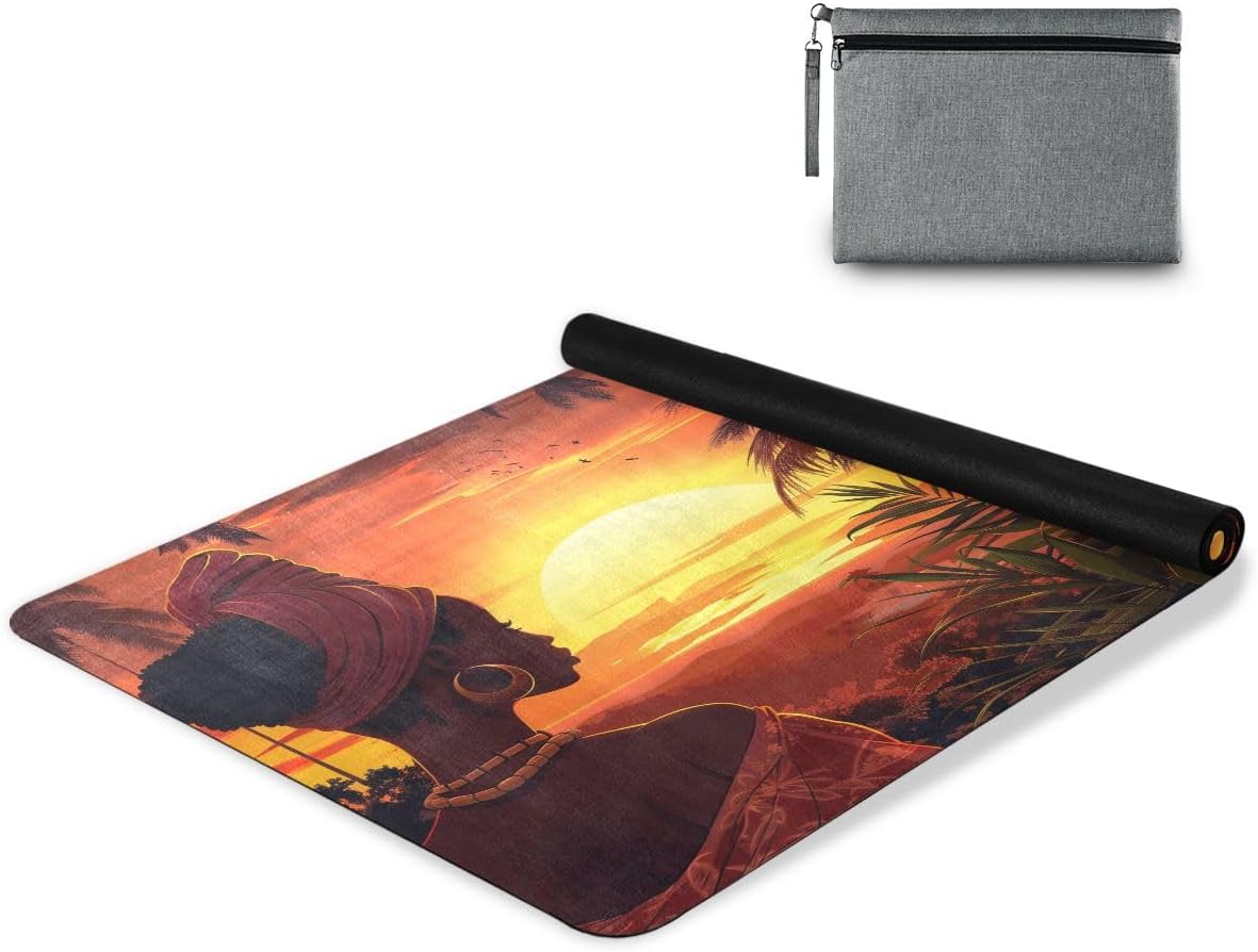 ALAZA Cartoon Beautiful African Woman Sunset Palm Tree Yoga Mat Non Slip Fitness Exercise Mat, Workout Mat for Yoga, Pilates and Floor Exercises