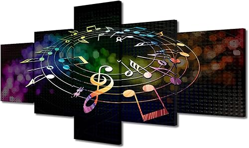Decoración vintage para dormitorio, notas musicales retro coloridas, pinturas de imágenes HD sobre lienzo, 5 paneles, pinturas de arte para