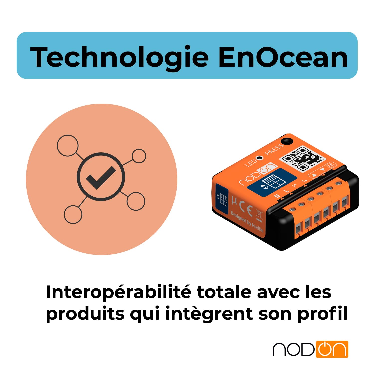 NodOn - EnOcean Module Volet Roulant Connecté - Module Volet Roulant avec Autocalibration et Installation Possible au Tableau Electrique - Compatible Home Assistant Jeedom, eedomus, MyUbiwizz