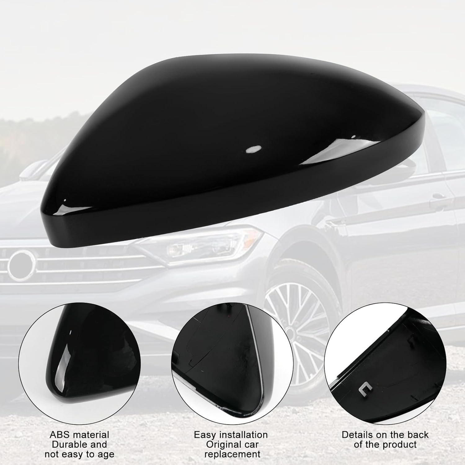 Left Driver Side Mirror Cover Cap Compatible with VW Jetta 2019 2020 2021 2022 2023 2024, 【Only for US Version Without Turn Signals】, Clip-on Rearview Door Mirror Housing Cap Trim