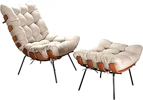 Kit Poltrona Costela com Puff Linho Bege - Decora Vip Brasil