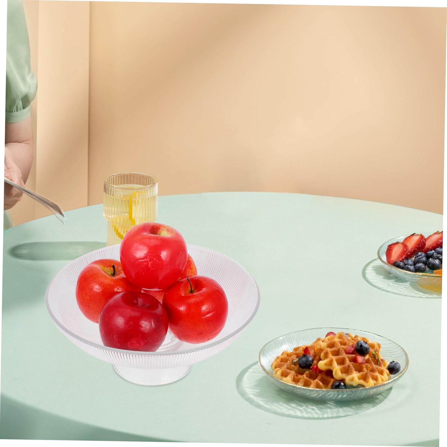 Zerodeko Elegant Footed Glass Fruit Bowl Luxurious Vertical Texture Fruit Holder for Kitchen Countertop Decorative Serving Bowl Ample Capacity for Versatile Arrangements