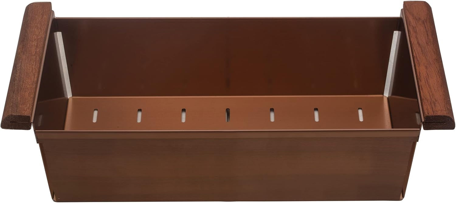 Strictly Sinks Copper Stainless Steel Colander - Premium Quality Over the Sink Colander with Non-Slip Handles, Sink Colander for Kitchen Sink to Rinse Fruits & Vegetables(17-3/8" x 8-1/8" x 4-3/4")