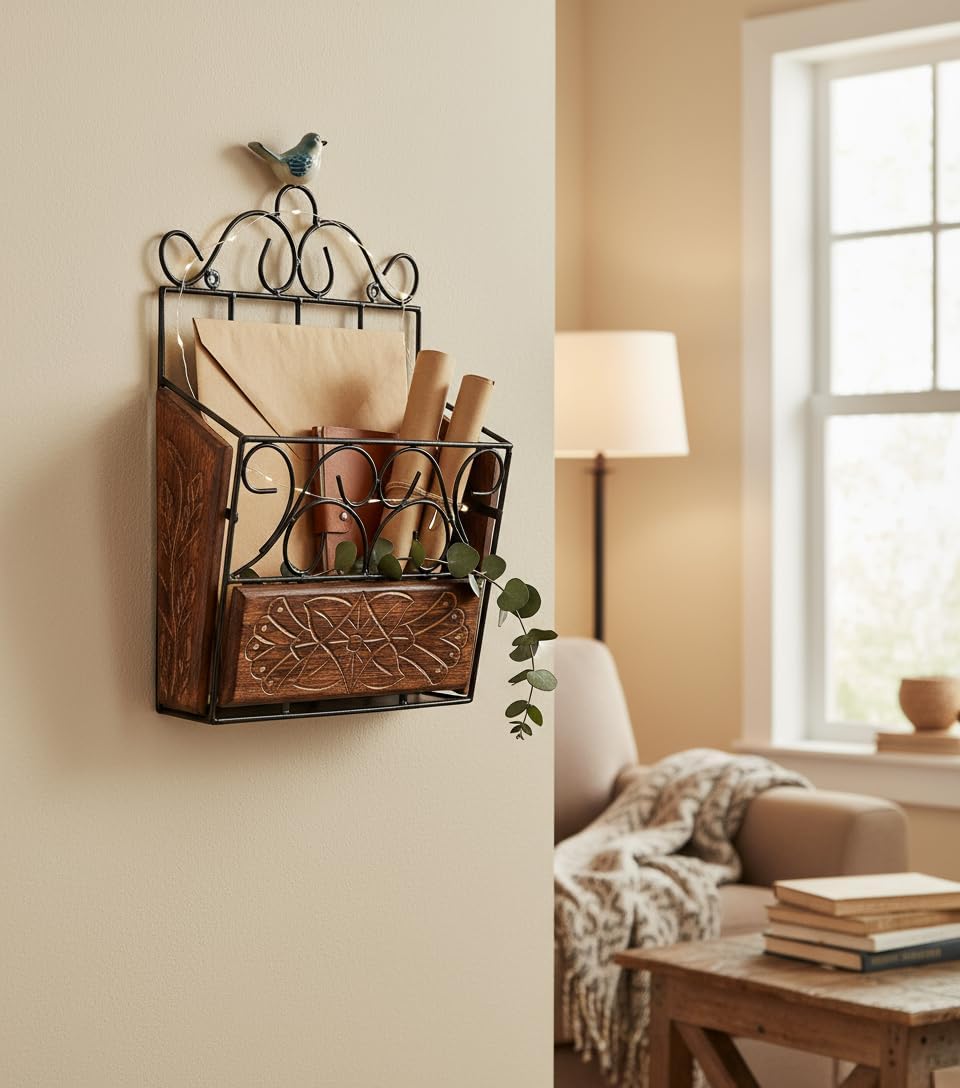 CRAFTING DREAMS Wall Rack/Wall Magazine Holders Hanging Magazine Holder & News Paper Holder Wooden & Wrought & Iron Book Shelves Stand:- Brown-image-22