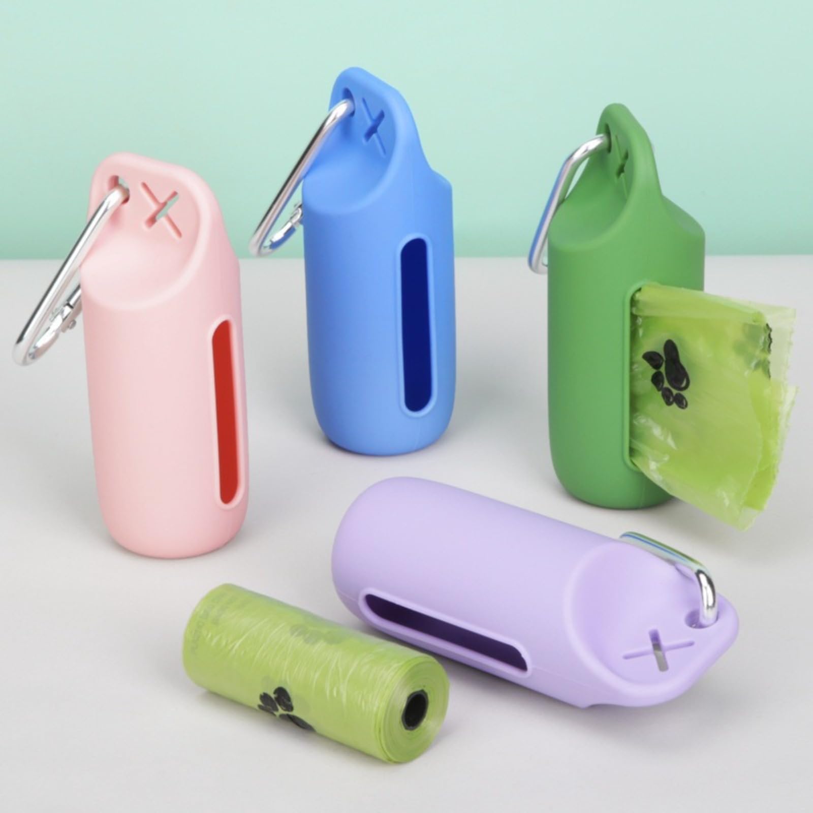 Portable pet waste bag dispenser - Outdoor poop bag dispenser, made of silicone, easy to tear and take ou(,dark pink)