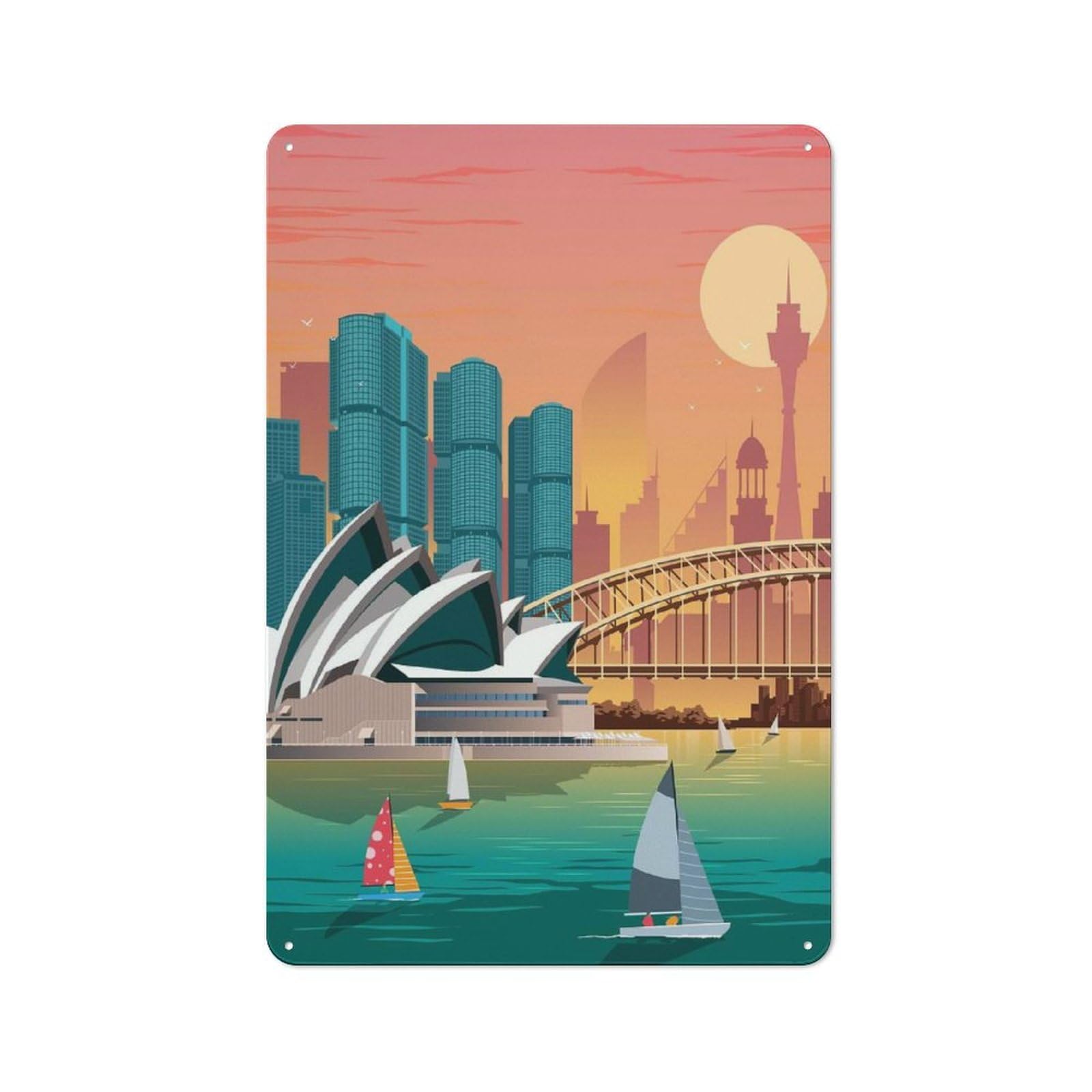 Junmoney Sydney Travel Print Vintage Tin Sign 30X20cm With For Guest Room Or Hallway, For Vintage Wall Decor Fans, For Themed Room Decoration