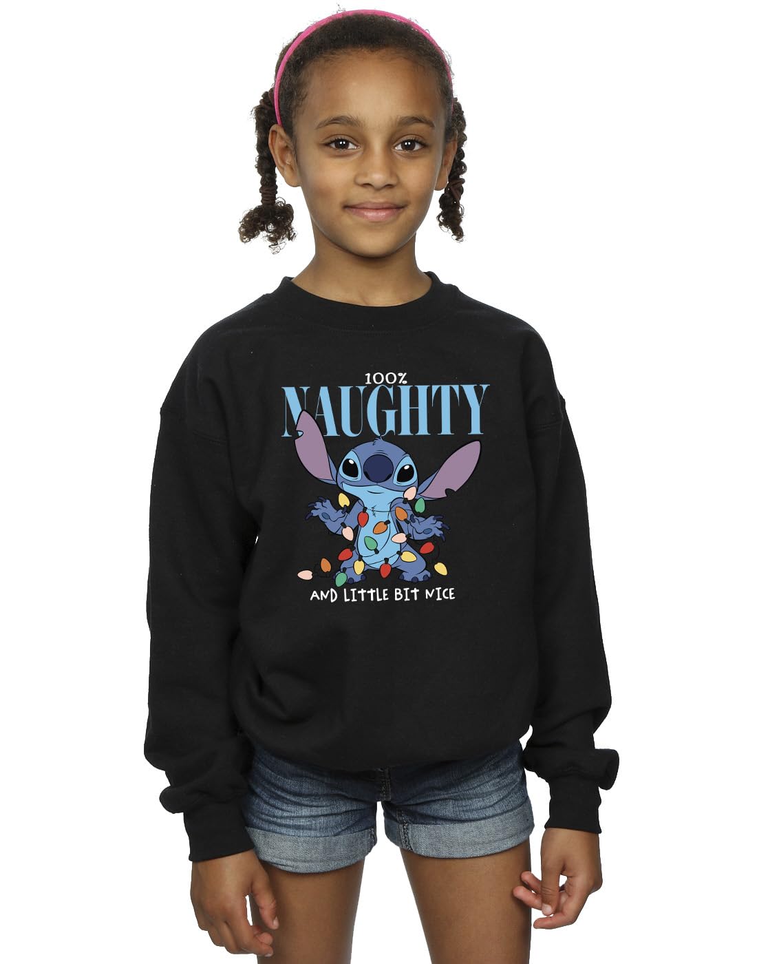 Absolute Cult Girls Black Disney Lilo & Stitch Naughty & Nice Sweatshirt 9-11 Years