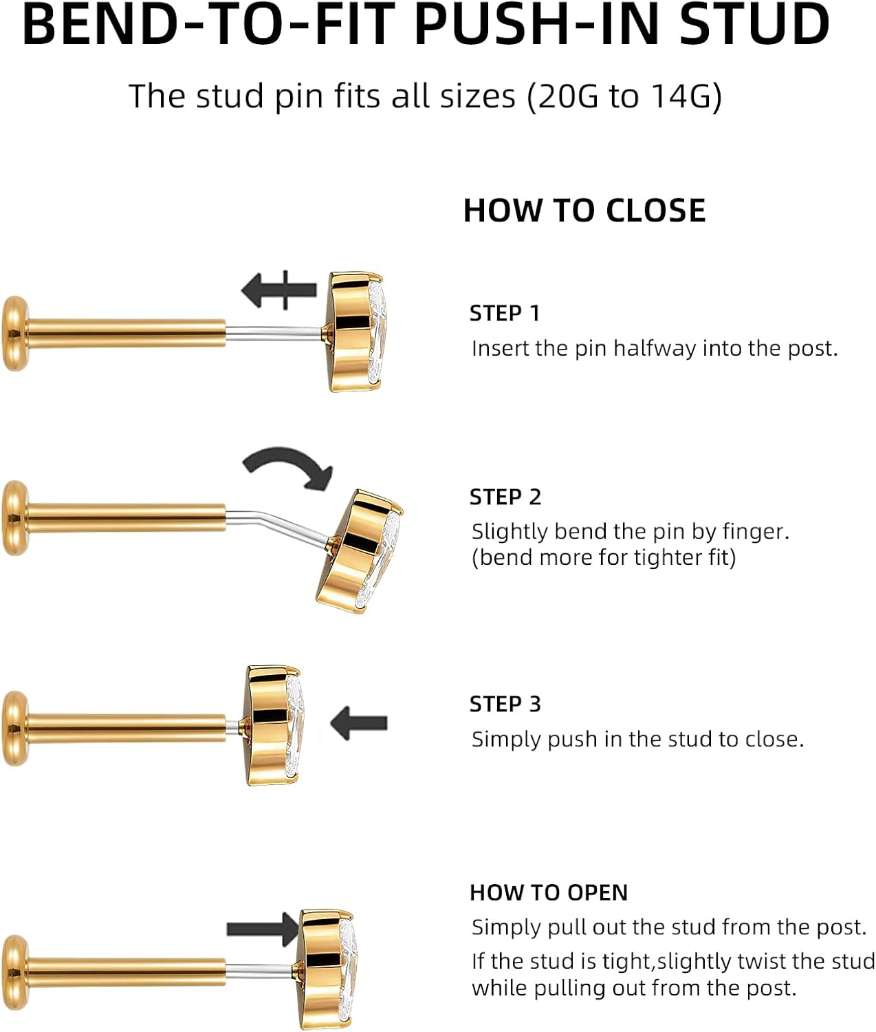 Humorrap 1PC Flatback Stud Earrings for Tragus Helix Conch Flat - Image 7