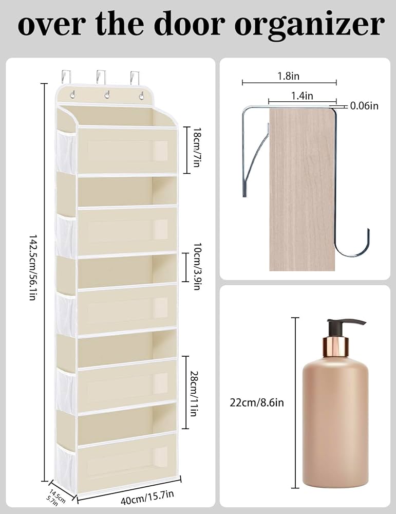 TAHAVICE 2 Pack Over The Door Storage Organizer With 5 Pockets 10 Mesh Side Pockets, 44 Lbs Weight Capacity Door Hanging Organizers And Storage For Bedroom,Bathroom,Nursery,Pantry,Dorm(Black