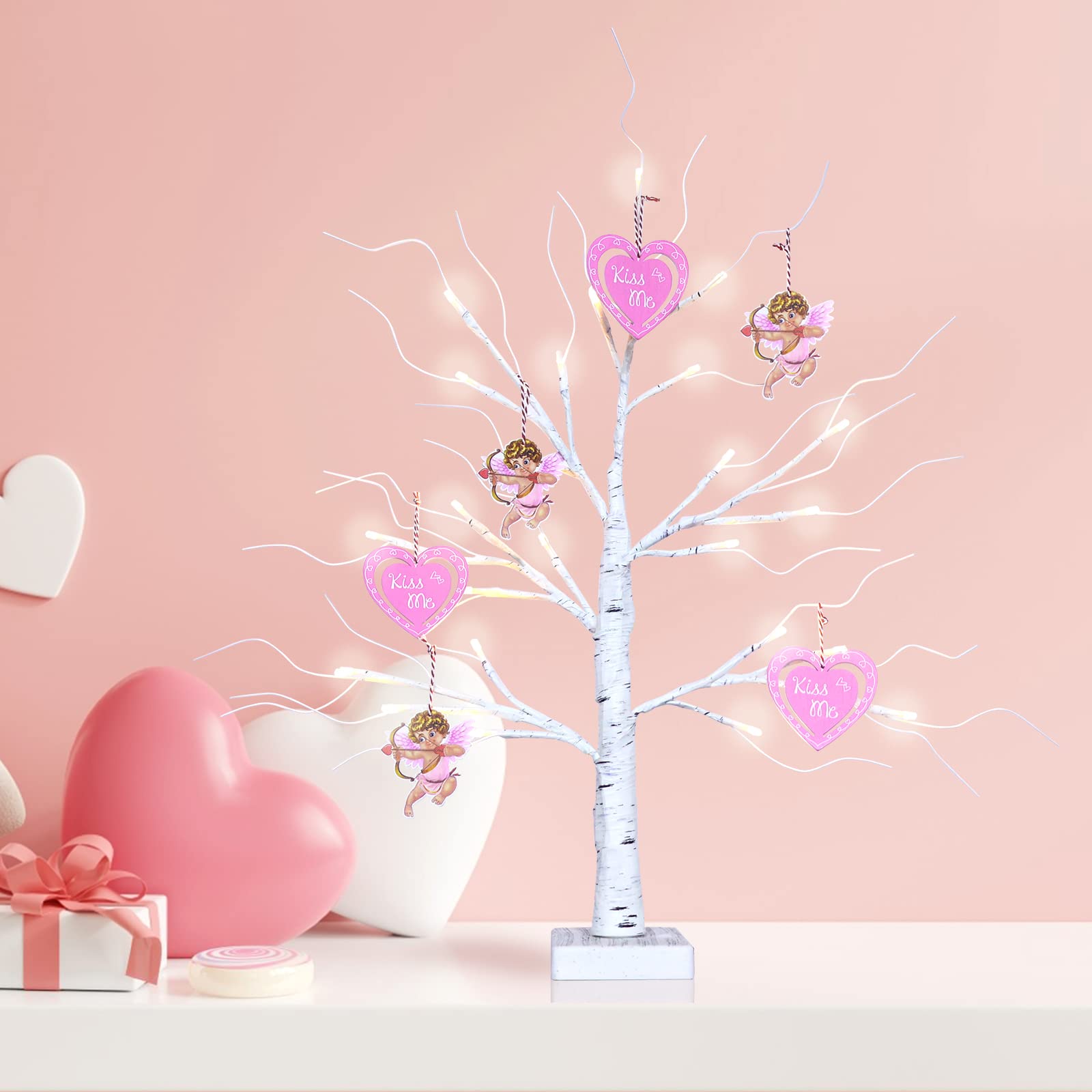 NEEDOMO 2FT 24LT Led Lighted Birch Tree, 24 Inch White Money Artificial Fairy Tree for Christmas Decorations Indoor, Battery Powered Timer Party Home Wedding Mantle Table Top Centerpieces Decor