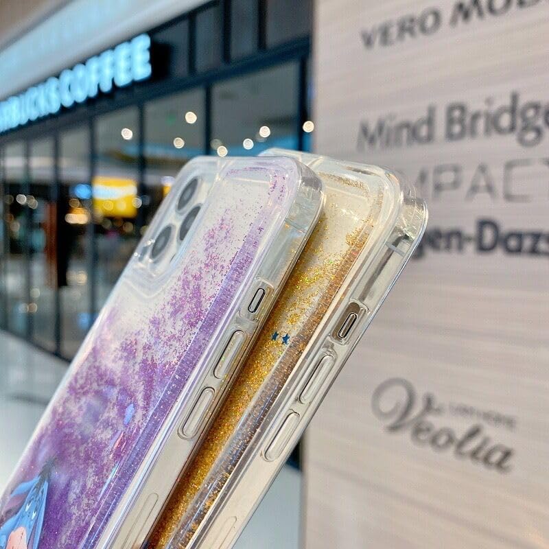 Miniatura 4 de iFiLOVE Funda líquida para iPhone 15 Stitch Bling Liquid Case, para niñas y niños y mujeres, bonita funda de dibujos animados con purpurina de arena