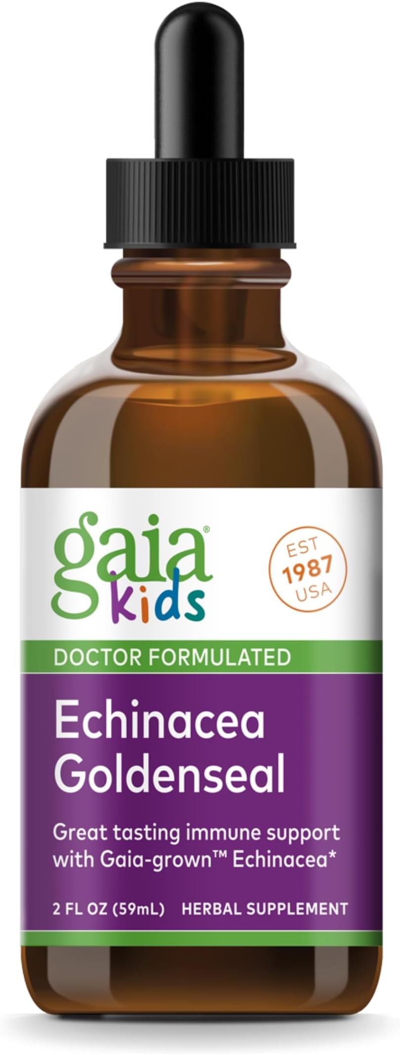 Gaia Herbs GaiaKids Echinacea Goldenseal - Immune Support Supplement for Kids - with Organic Gaia-Grown Echinacea and Goldenseal Root, a Natural Source of Berberine - 1 Fl Oz (4-Day Plus Supply)