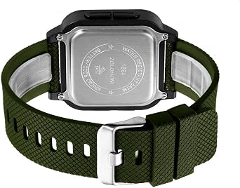 Square Men's Digital Watch Big Numbers Dial Large Face Waterproof LED Watches with Alarm Date Stopwatch, White & Green Strap