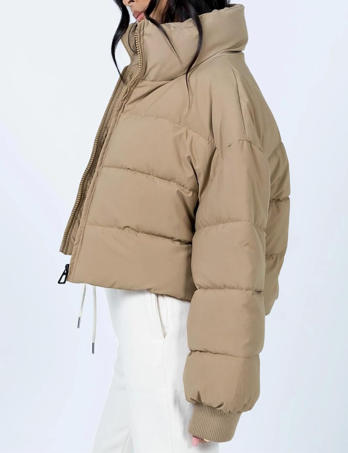 Gihuo Women's Winter Puffer Jacket Cropped Lightweight Zip Up Padded Coat Oversized Stand Collar Short Quilted Jackets - Image 5