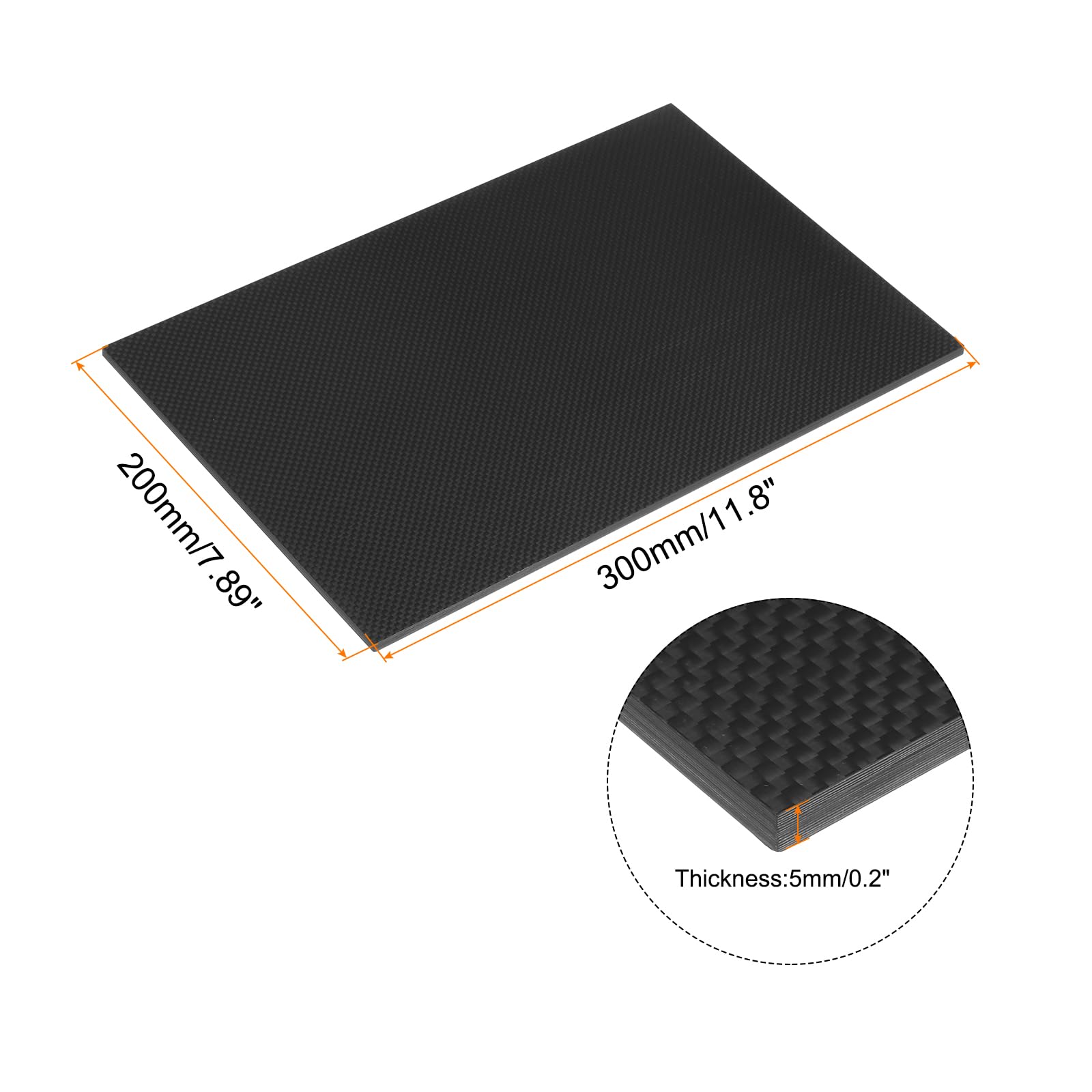 QUARKZMAN 1uds Carbono Fibra Hoja 300×200×5mm Brillante Superficie Pultruida Plana Carbono Fibra Tablero Placa Liso Tejido Panel Hoja para Cometas RC Avión