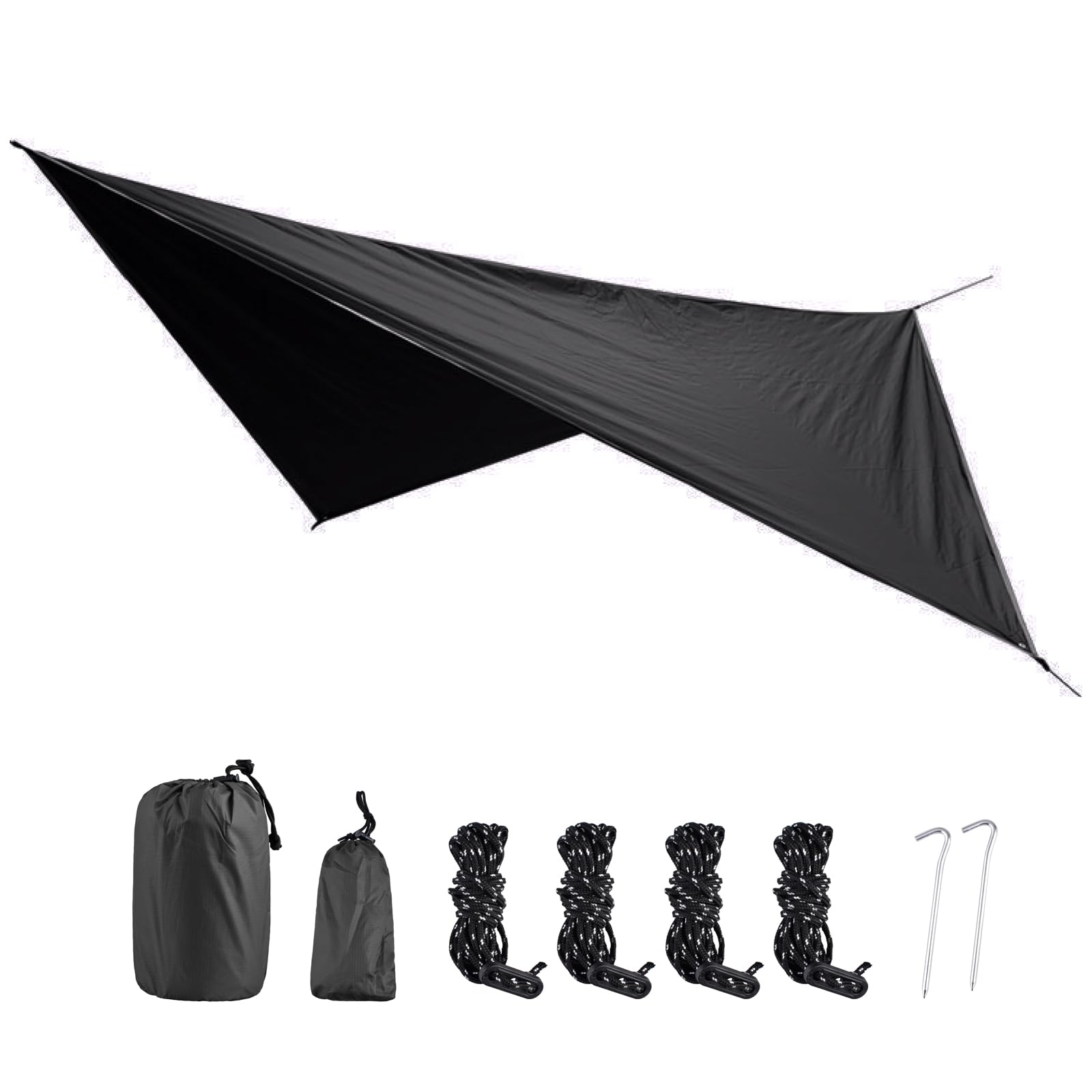 TRIWONDER Camping Tarp Cover Waterproof Rain Fly Tent Ground Cloth Footprint Hammock Shelter for Outdoor Hiking Picnic Beach (Black+Accessories)