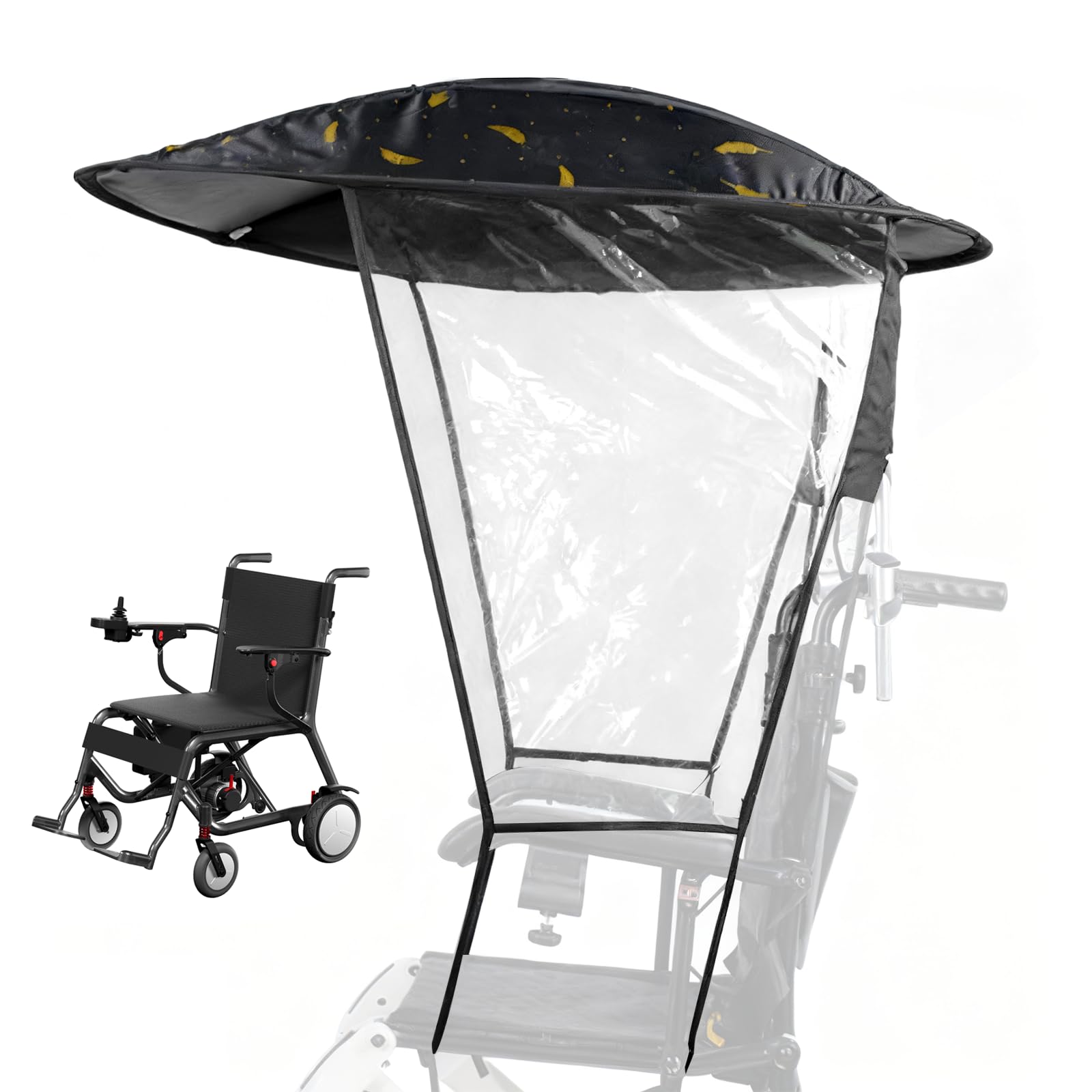 Toldo para Silla de Ruedas Eléctrica, Ajustable Protección Solar y Lluvia, Resistente al Viento, Impermeable, Antirayos UV, Fácil Instalación Compatible con Sillas Manuales y Eléctricas