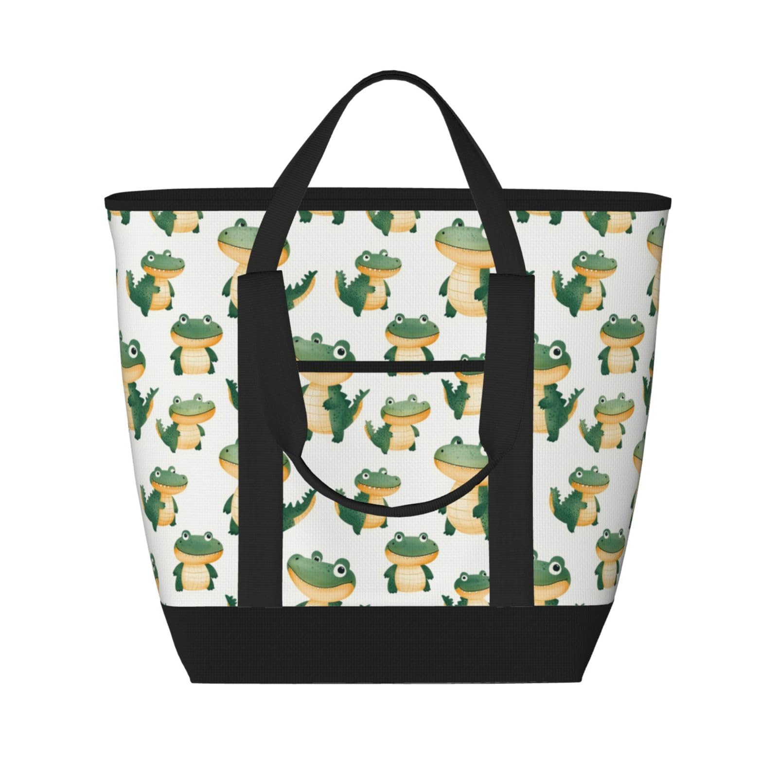 Grand sac isotherme doux au motif alligator vert pour courses écoresponsables