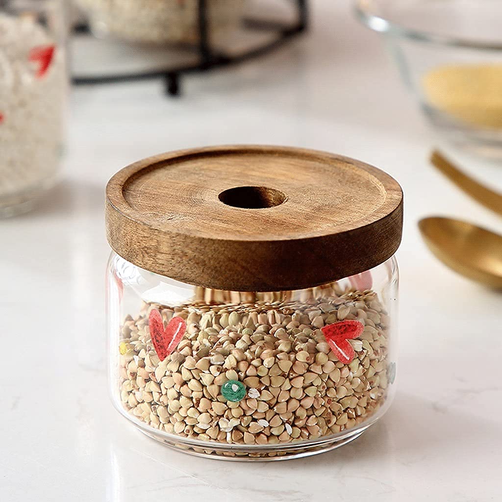 Spice ガラスキャニスター 木製蓋付き Amazon｜ガラス食品保存瓶、気密シール付き透明ガラス
