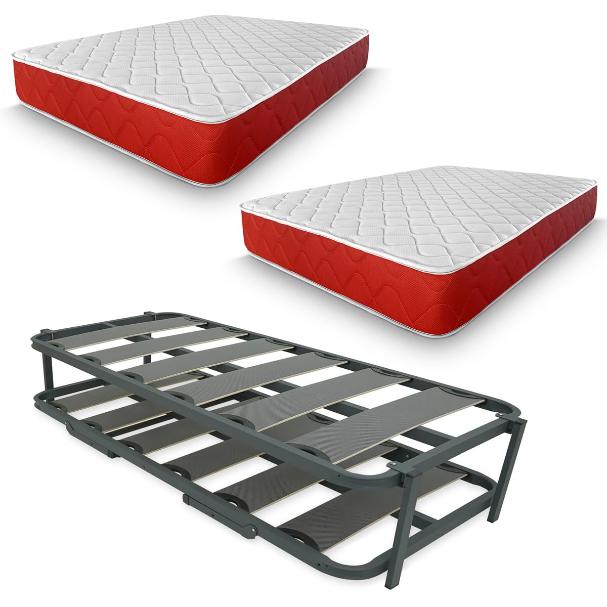 amuéblate online - Cama Completa con 2 Colchones Visco Red Reversible + Cama Nido Reforzada, 90 x 200