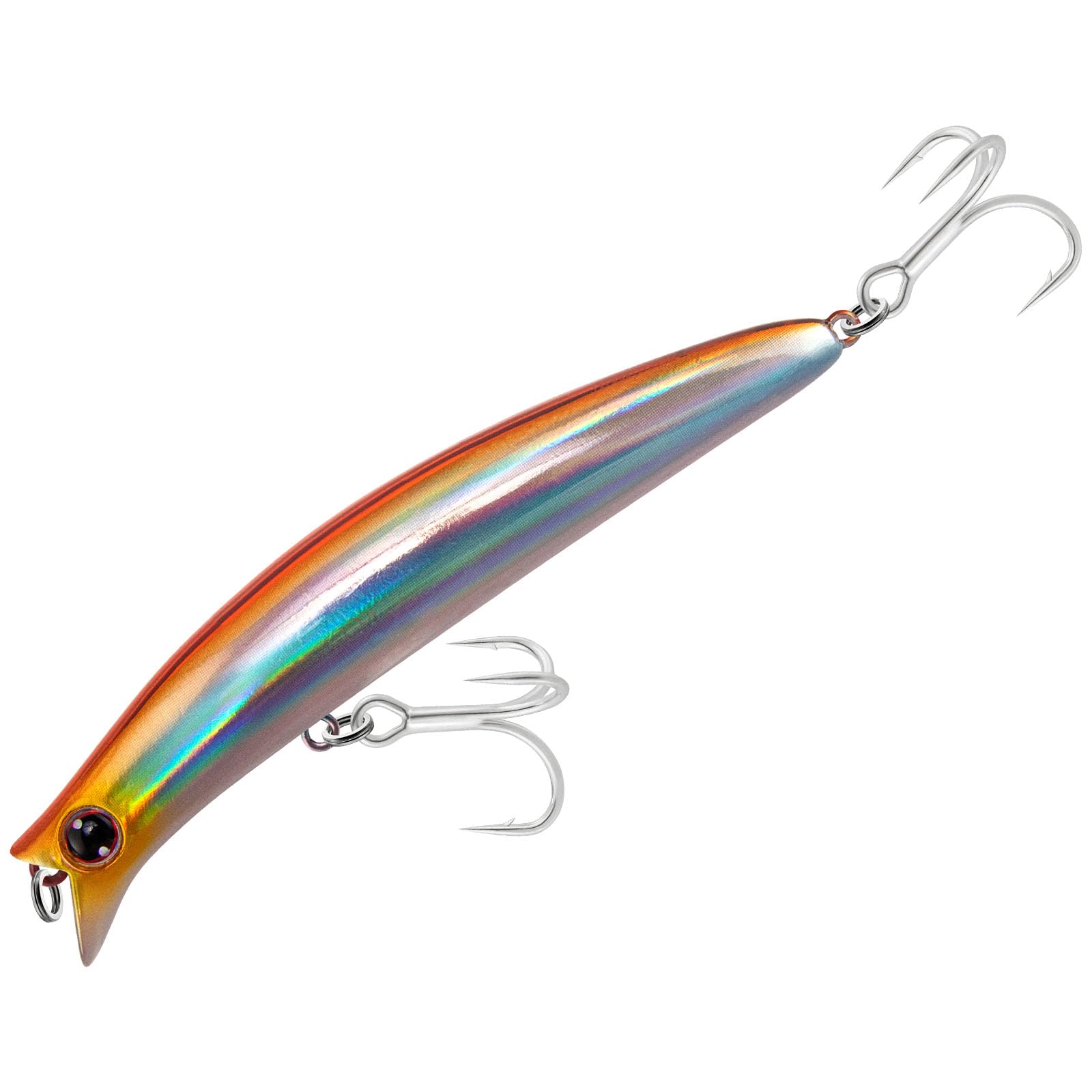 Dr.Fish Floating Lure 110mm/16g Surface Minnow Lure Treble Hooks Laser Scale Popper for Saltwater Bass Pike Bass Trout Surface Shore Fishing Color: Rainbow