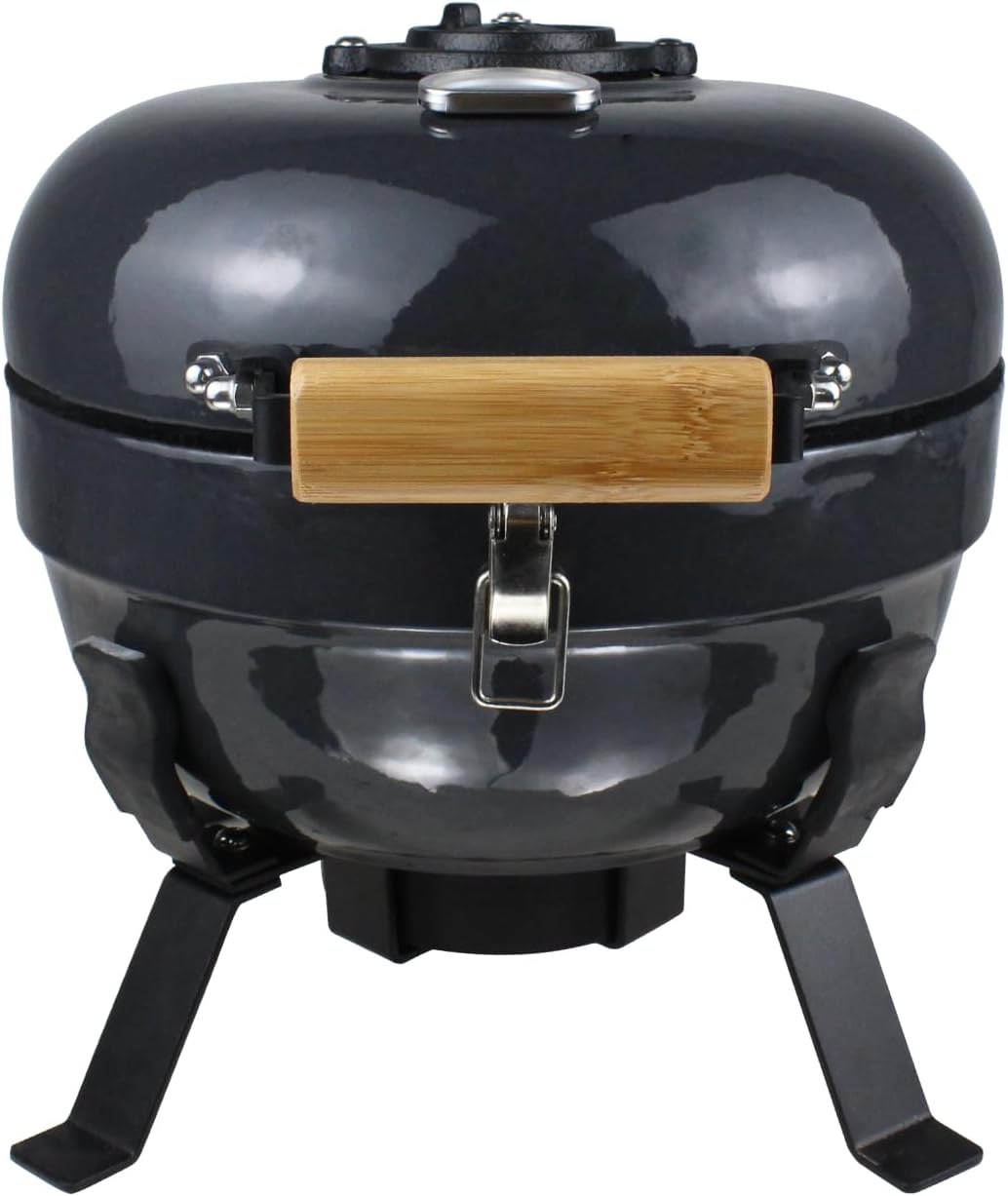 12 Inch Portable Mini/Small Ceramic Charcoal BBQ Grill with Folding Legs for Outdoor Cooking Barbecue Camping BBQ, Gift for Mother’s/Father‘s Day Valentine Christmas-Grey