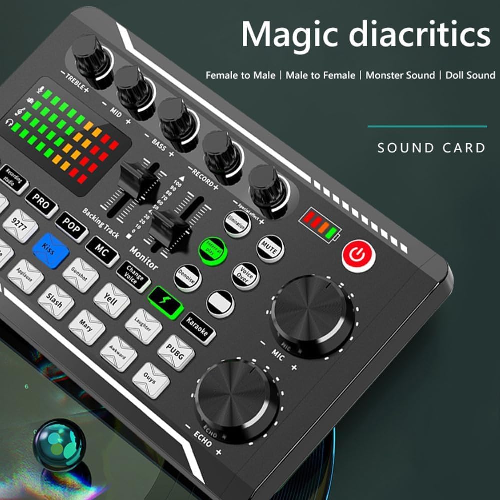 Carte Son F998 Pour Streaming Live - Effets DJ, Changeur De Voix, 16 Sons D'ambiance, Suppression Bruit - Compatible PC, Téléphone, Karaoké - 11
