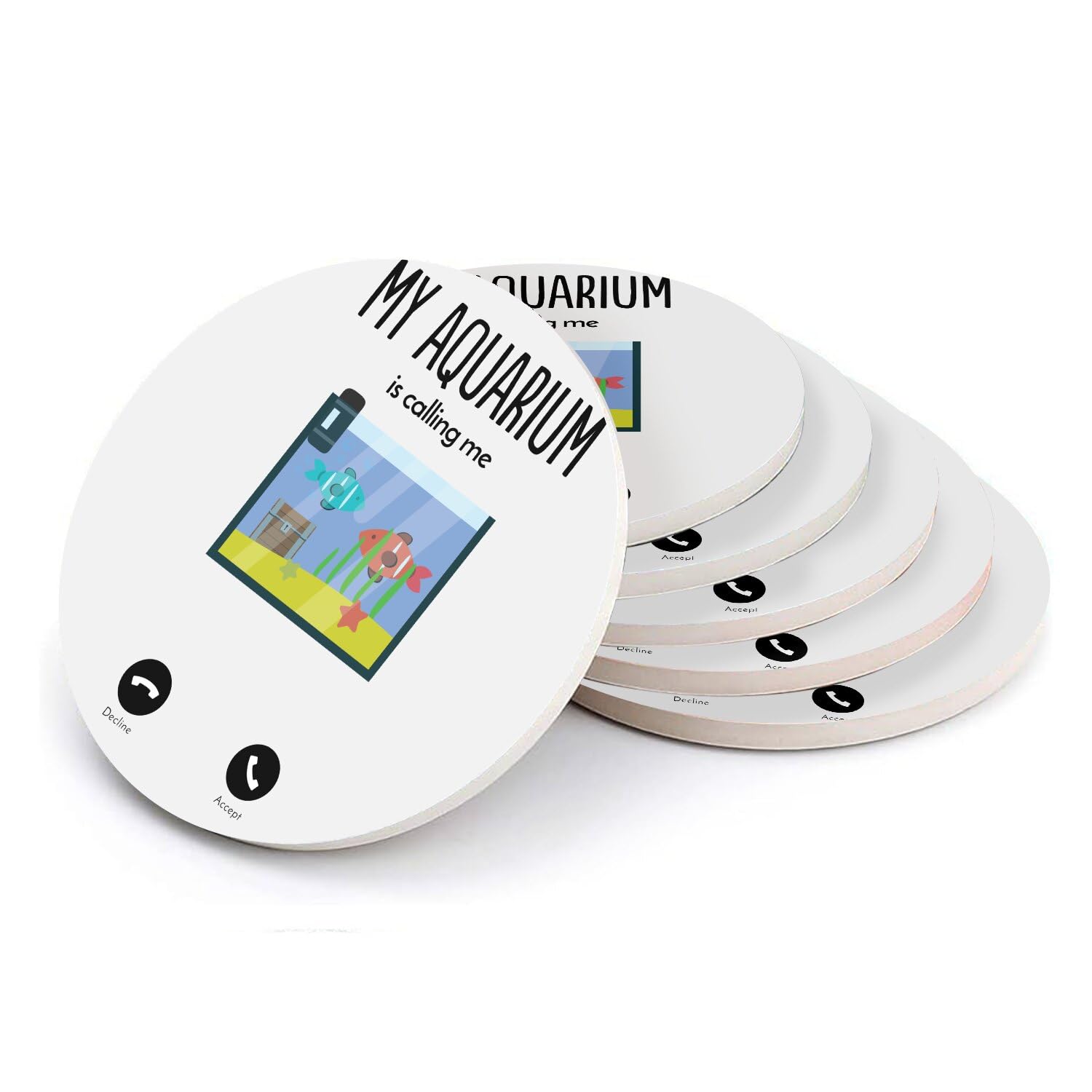 Sous verre ronds en céramique My Aquarium is Calling Me par lot de 6 dessous de verre absorbants