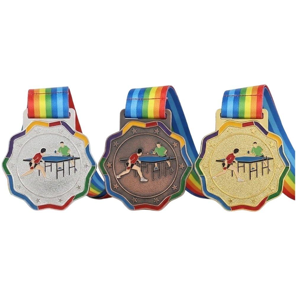 Stakee 3pcs Table Tennis Award Medals Set with Ribbon Gold Silver Medal Sports Commemorative Medal for Sports Competitions