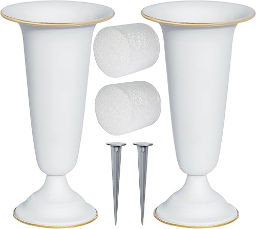 Jarrón de metal para cementerio, jarrones con base de metal y estacas para mesa del hogar, flores de cementerio, decoraciones de tumbas disponible en Yaxa Costa Rica