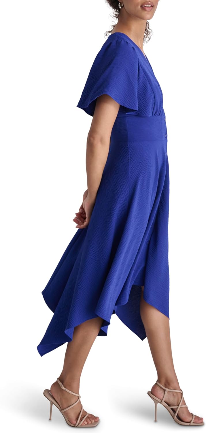 DKNY Women's Short Sleeve V-Neck Fit & Flare Midi Dress image 3