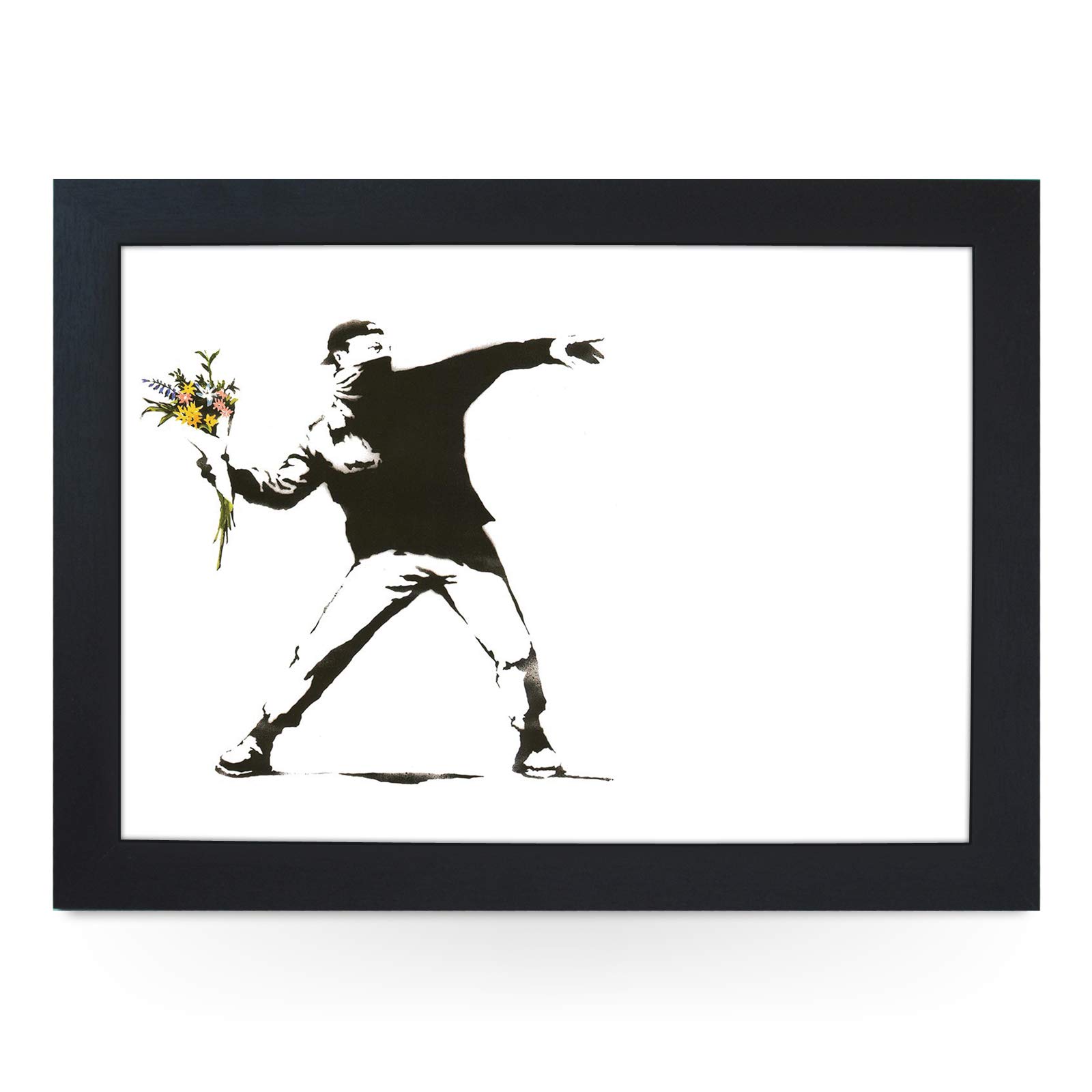 yoosh Portable Lap Desk Tray (Banksy Bouquet Grenade) Handmade Wooden Frame, Beanbag Cushioned Bottom | Computers, Laptops, Meals, Food | L0468 Black
