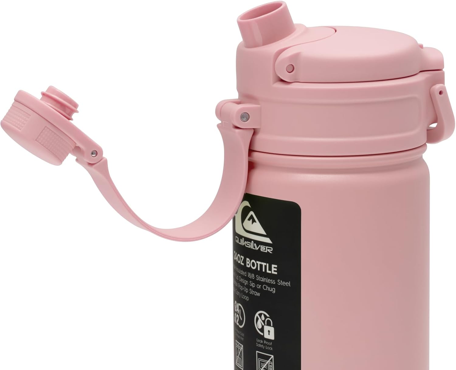 Quiksilver Laguna 24oz Tripple Wall Stainless Steel Water Bottle, Reusuable Sports Bottle with Leak-Proof Straw and Spout Lid, Non-Slip Rubber Base, Carrier Handle, 24H Hot & Cold Insulated Tumbler