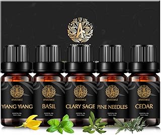 100% Pure Cedar Essential Oil Set for Diffuser, Aromatherapy Ylang Ylang Essential Oil Kit for Home, 5x10ml 100% Pure Basil Essential Oils Set - Clary Sage, Pine Needles Oils for Air Freshener