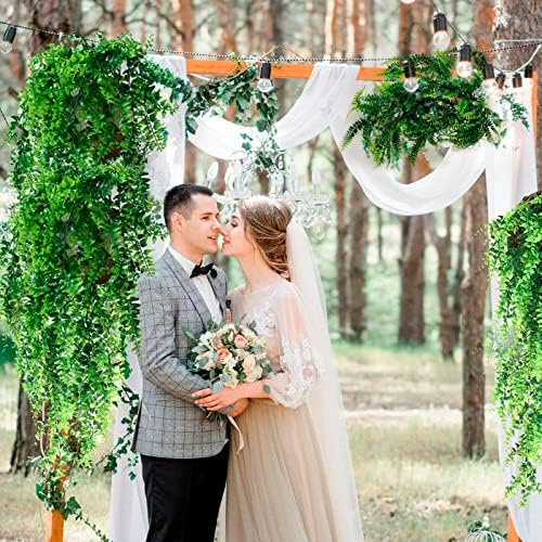 2 Pack Artificial Hanging Plants, Artificial Outdoor Hanging Plants, Artificial Plastic Fern Vine Decorative for Indoor, Home, Garden, Wall, Wedding Decoration