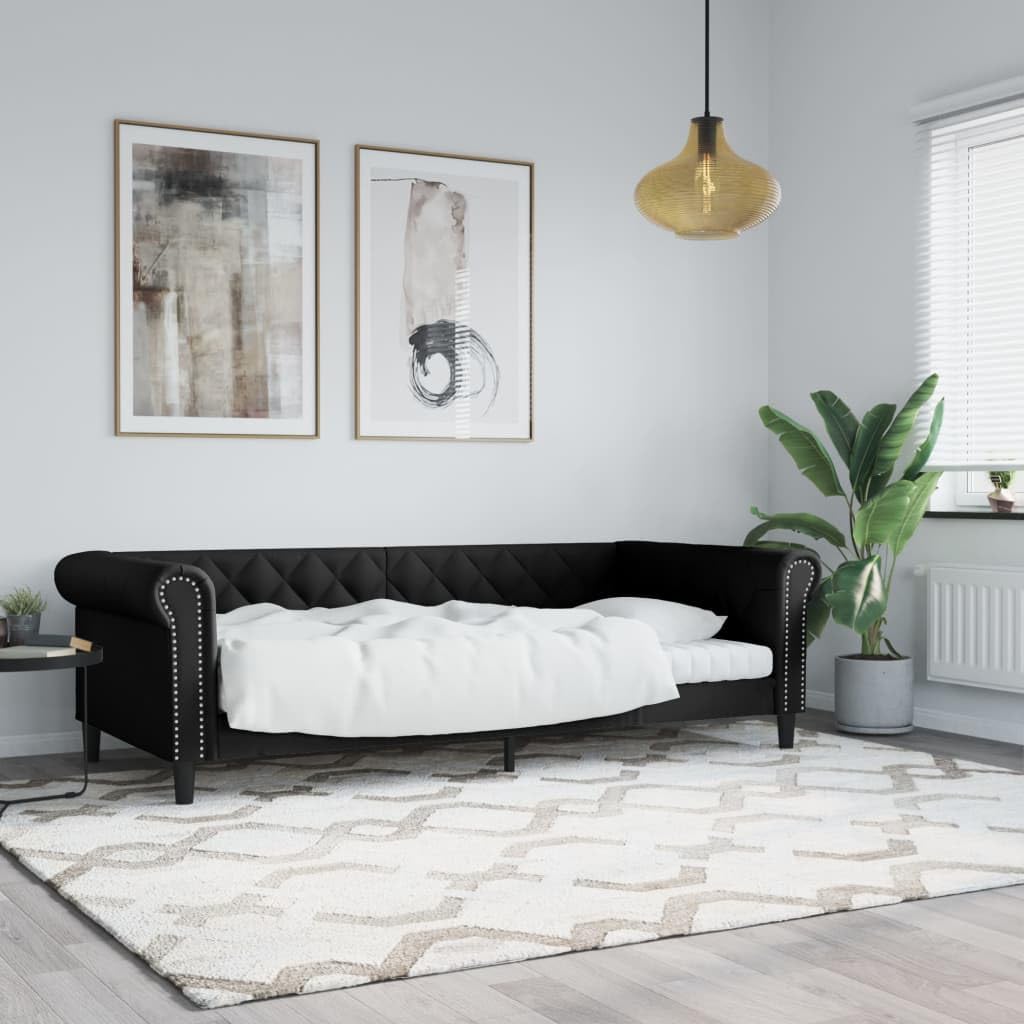 Skóra ekologiczna 2w1 rozkładana z miejscem do spania czarna 80x200 cm