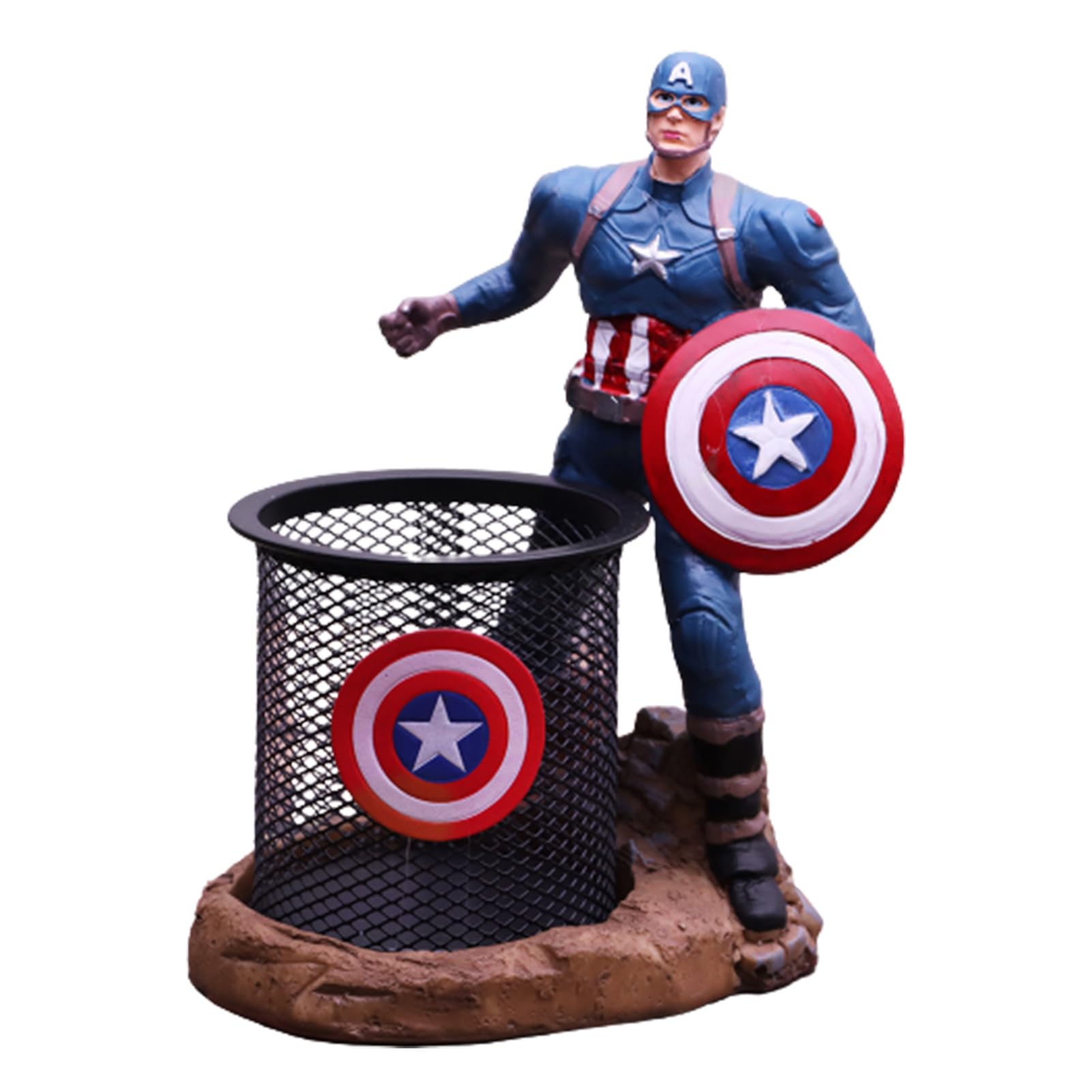 FIYSON Resin Statue Character Pen Holder, Desk Decoration Storage Box, Multifunctional Desktop Ornament, Office Creative Collections, Captain America Spider-Man Ornament Gift (Style 5)