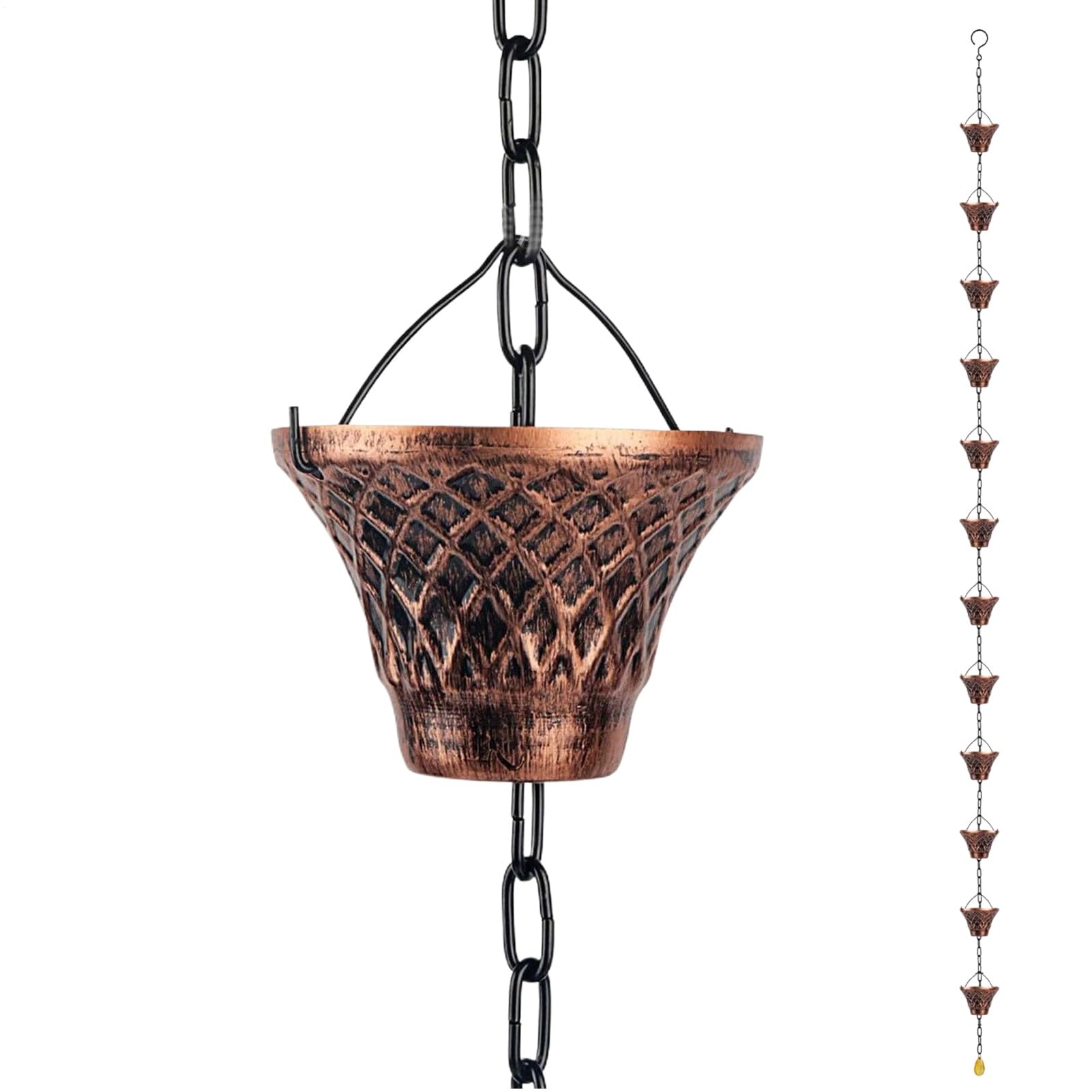 Genérico Cadena De Lluvia,Tubo De Desagüe De Cobre 2.7 Metros - 12 Tazas para Canalones - para Techo Jardín Exterior Porche Árbol Casa