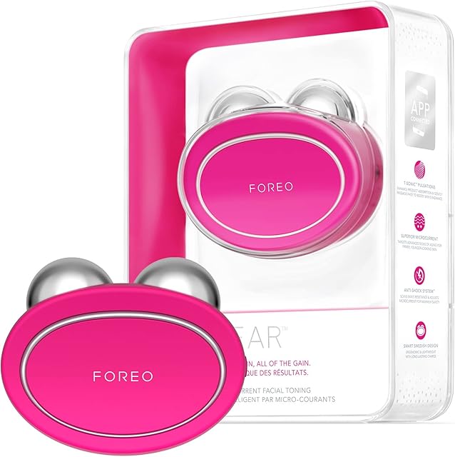 Foreo Bear Smart Microcurrent Face Lift Device | Double Chin Reducer | Face Sculptor & Jaw Excerciser | Immediately Visible Non-Invasive Face Lift | Antiaging | Safe & Painless | Fuchsia