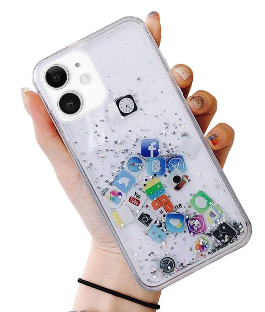 STP FEEL® Liguid Glitter Back Cover Case Compatible with iPhone 15 5G (Transparent, 6.1 Inch), Social Media Icon Moving Liquid Soft Silicon Protection (Pack of 1) (B0D6RJB751) Amazon Price History, Amazon Price Tracker
