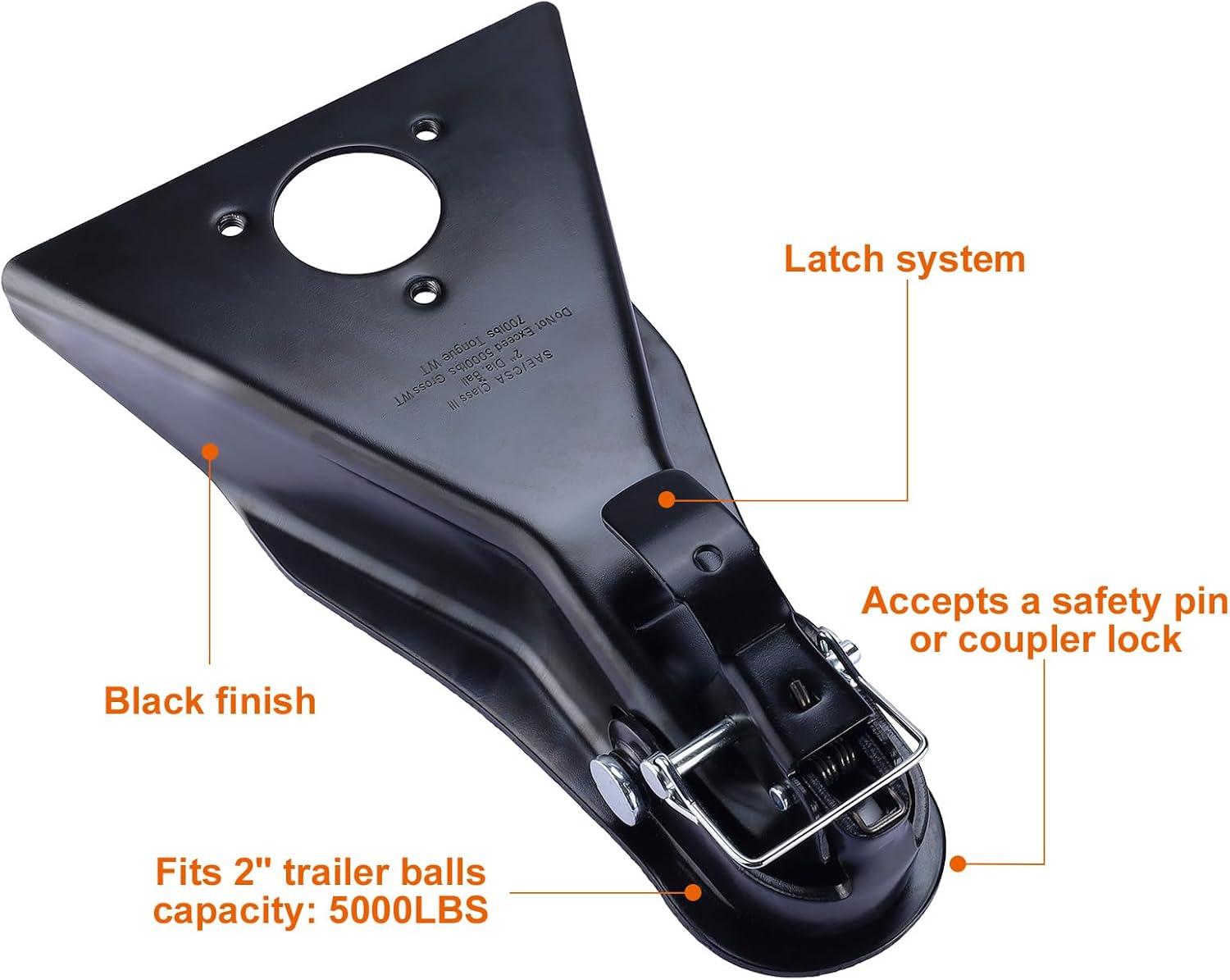 NovelBee 2" Dia Ball A-Frame Trailer Coupler,Class III Powder Coated Black A-Frame Coupler for Towing RV,Boat,Camper,Towing Capacity 5000lbs