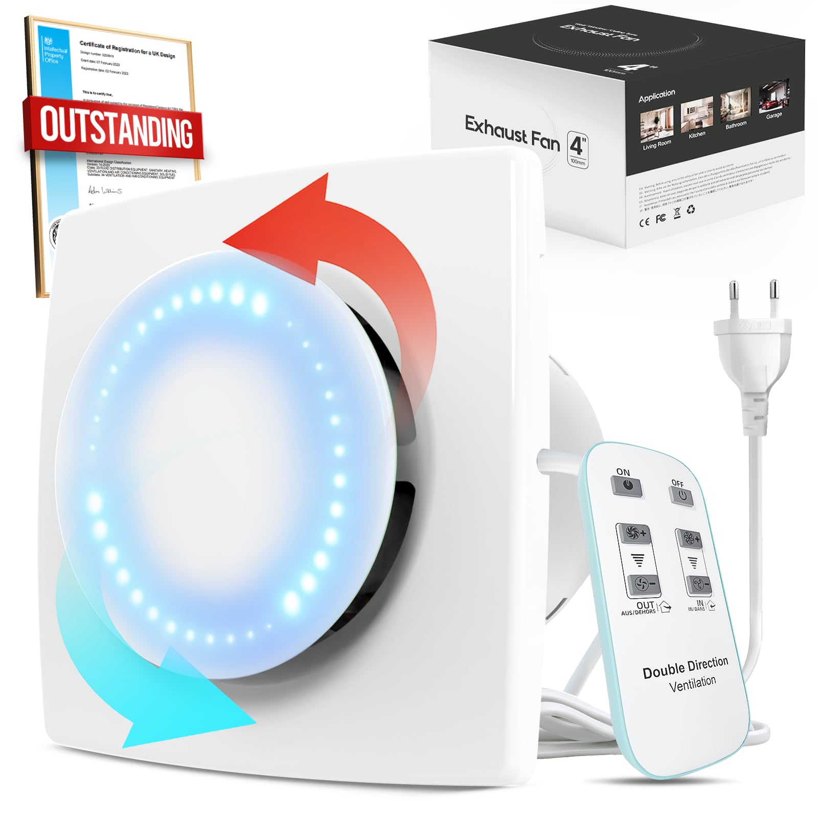 BUMSOU Extractor de Baño 100mm, Bidireccional, 6 Velocidades con Luz Indicadora, Función de Memoria, Ventilador Extractor de Aire con Control Remoto, Motor DC Sin Escobillas Silencioso Extractor Baño