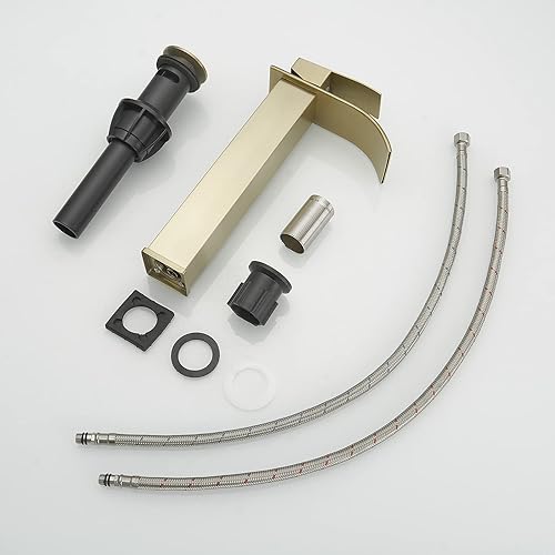 Miniatura 7 de Grifo de lavabo para lavabo, grifo de cascada dorado cepillado para lavabo de baño, mango único, un agujero, montaje en cubierta, grifo de fregadero