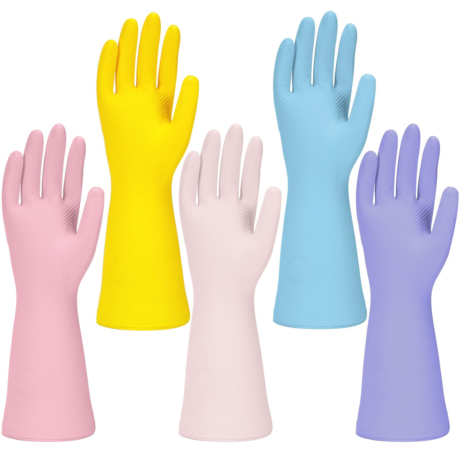 Jsocoah Gummi-Küchen-Geschirrhandschuhe, 5 Paar, wiederverwendbare Reinigungshandschuhe zum Geschirrspülen, Badezimmer, Haustierpflege, Garten, Latex, rutschfest, langlebig, Gummihandschuhe für den