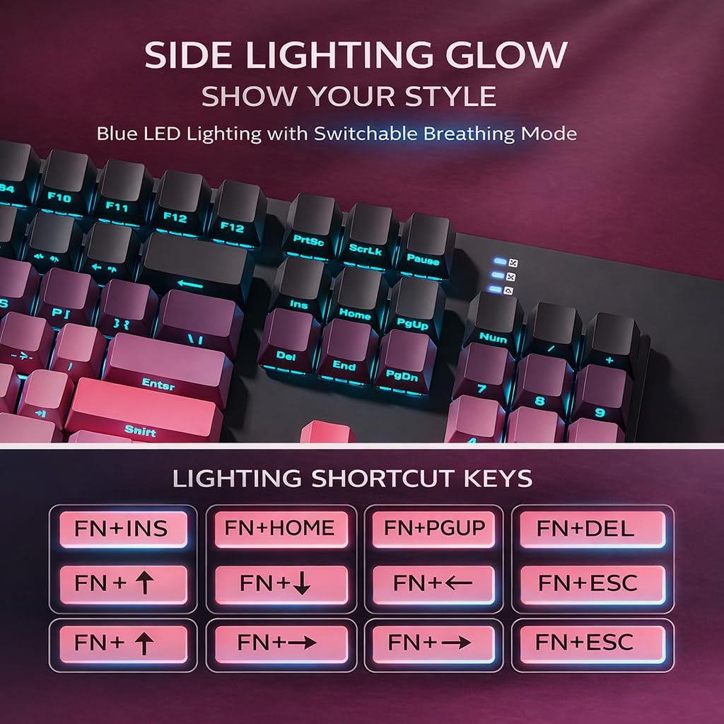 HP GK400F Wired Mechanical Gaming Keyboard and Mouse Combo, Wired USB 104-Key Full Size, Brown Mechanical Switches, Blue Backlit, Compatible with Desktop and Laptop (Black+Pink)
