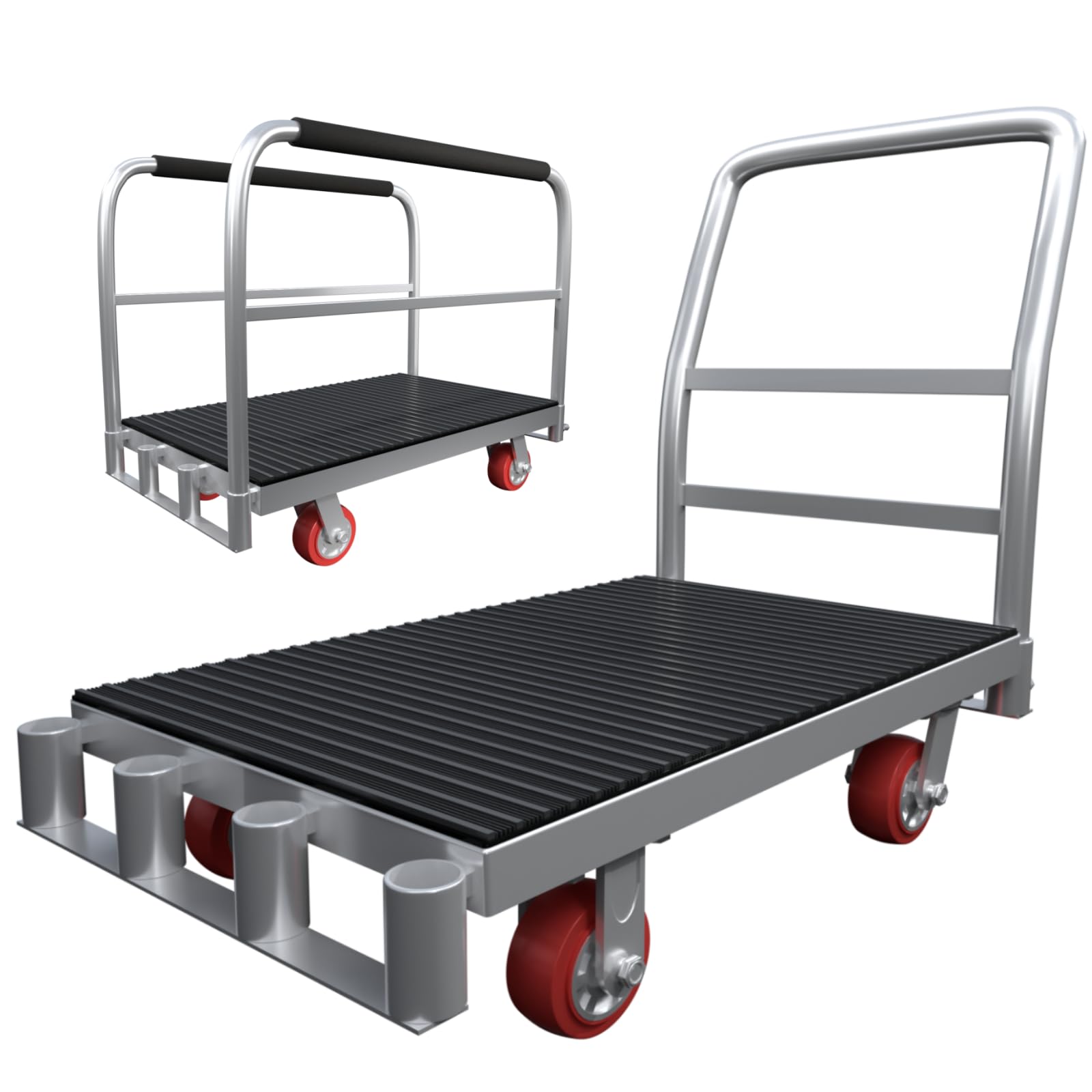 2IN1 Heavy Duty Panel Truck, 42" x 24" Platform Cart w/Rubber Mat & 3 Handrails, 2500 lbs Capacity Drywall & Lumber Cart, Flatbed Cart w/2 Swivel Casters, All-Steel Hand Truck Push Cart