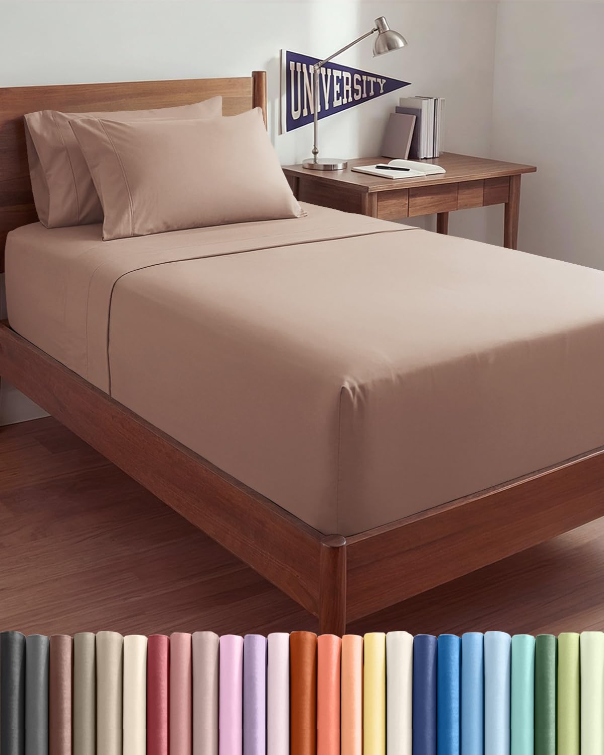 CGK Extra Deep Twin XL Sheet Set - 4pc College Dorm Room - Mauve